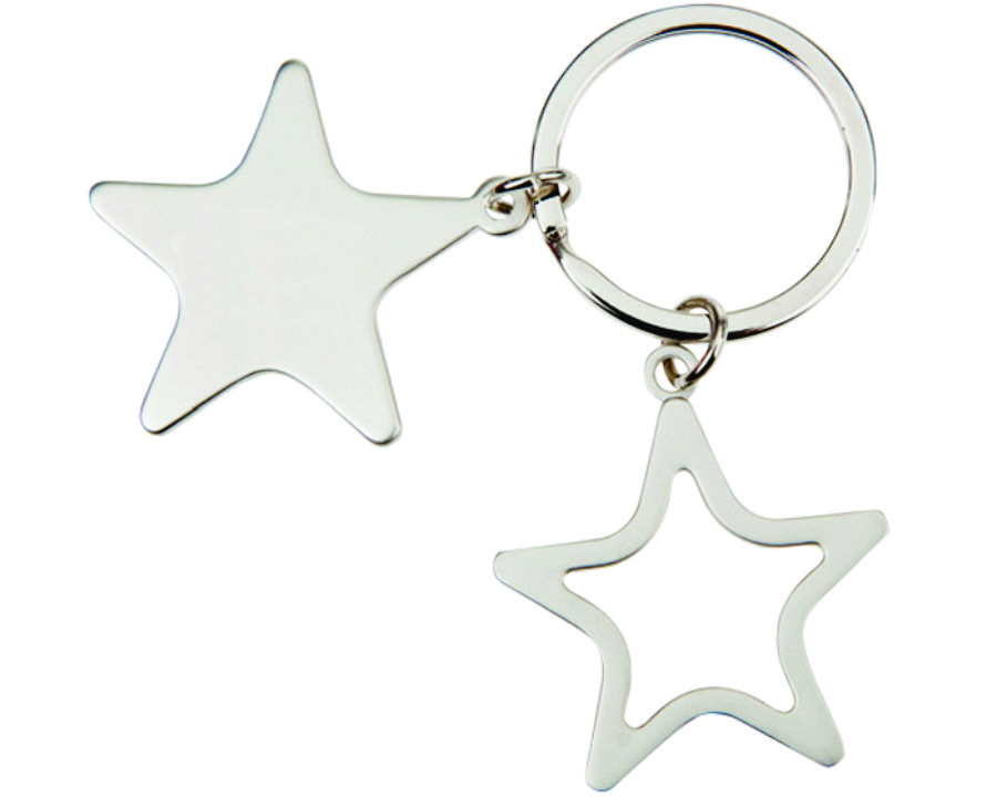 LLAVERO METÁLICO CON FIGURA DOBLE DE ESTRELLA. C398